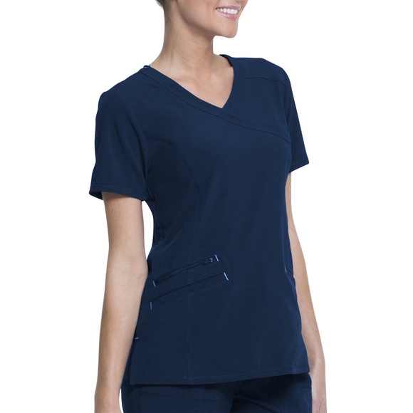 Scrubstar Women's Fashion Premium Performance Mock Wrap Indigo Scrub Top M - Picture 2 of 9